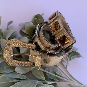 BHW Western Leather Rhinestone \ Crystal Studded Rodeo Belt